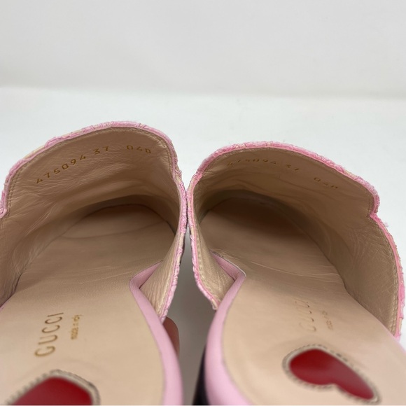 Gucci Princetown Lace Leather Horsebit Mules Size 37 Size 7 Sugar Pink - Picture 11 of 16